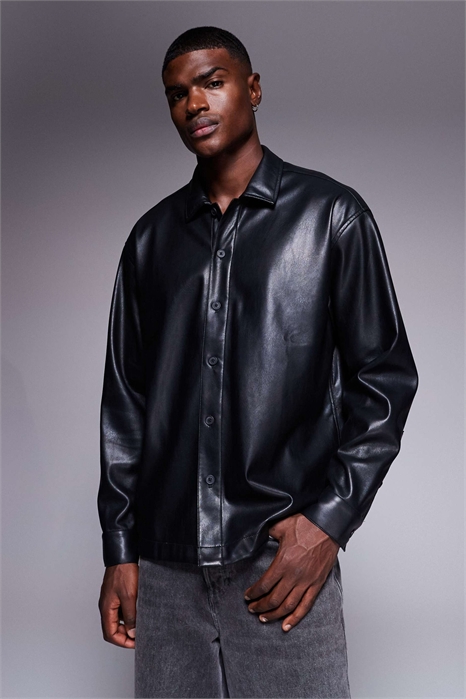 Рубашка из искусственной кожи свободного кроя артикул 149136761