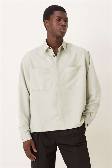 Рубашка свободного кроя с длинными рукавами и воротником-ревер артикул 143217478