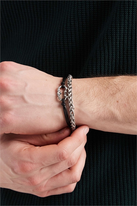 Набор из 2 браслетов с цепочкой и шнурком, черного цвета артикул 148522328