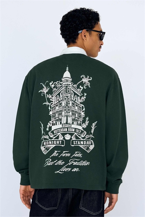 Поло с длинными рукавами прямого кроя зеленого цвета артикул 154895358