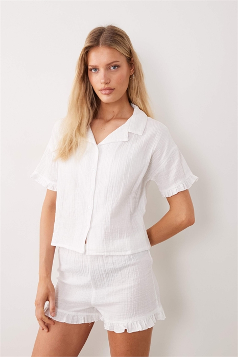 Пижамный комплект из двойной ткани с рубашкой с короткими рукавами и шортами артикул 155472582