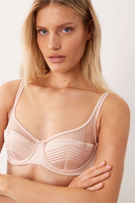 Бюстгальтер с косточками и открытой спинкой «балкончик» с высоким верхом, с стеганым узором из атласа и сетки от Pamela артикул 154140732