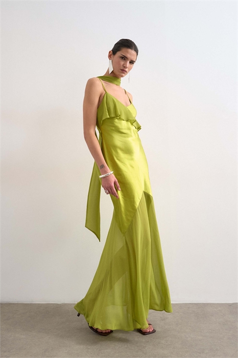 Макси-комбинация из смешанных тканей с рюшами артикул 150553776