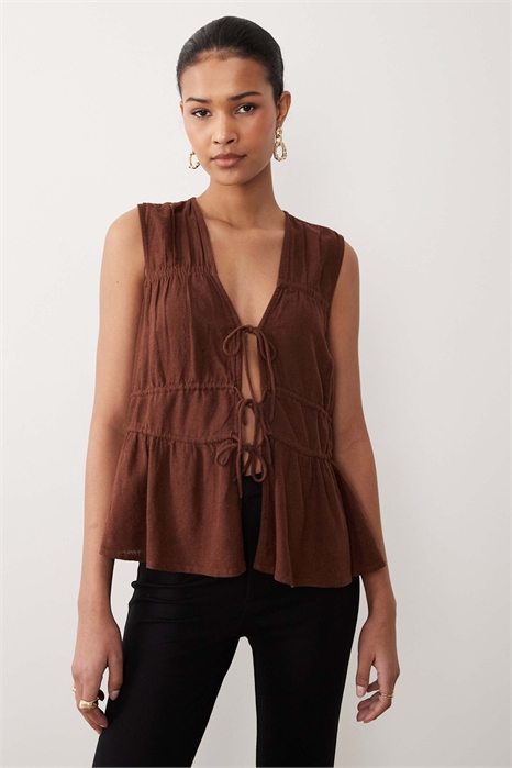 Топ с завязками спереди из смешанного льна с рюшами co-ord артикул 153976907