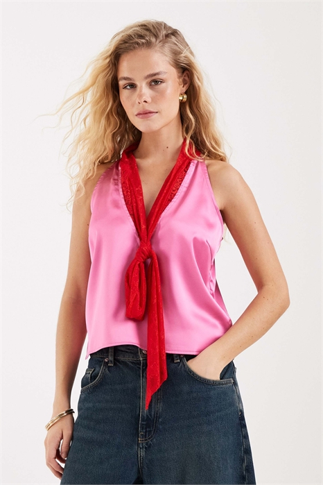 Топ с высоким воротником и кружевной отделкой co-ord артикул 154891631