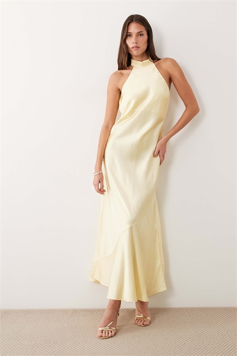 Макси-платье из атласа с открытой спиной и завязками на шее артикул 154746598