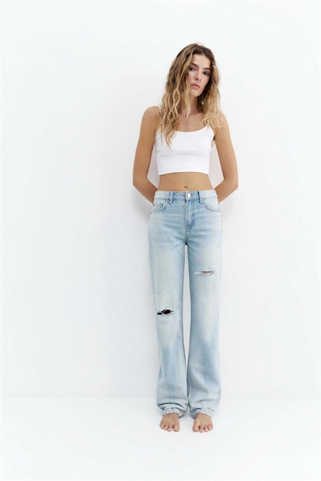 Джинсы с прямыми брючинами и средней посадкой артикул 156477259