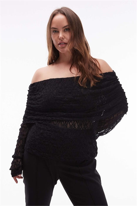 Топ с открытыми плечами и оборками из кружева от ASOS DESIGN Curve артикул 150198302