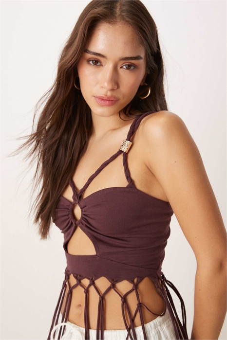 Топ-ками с завязками, сборками спереди и бахромой артикул 142659718