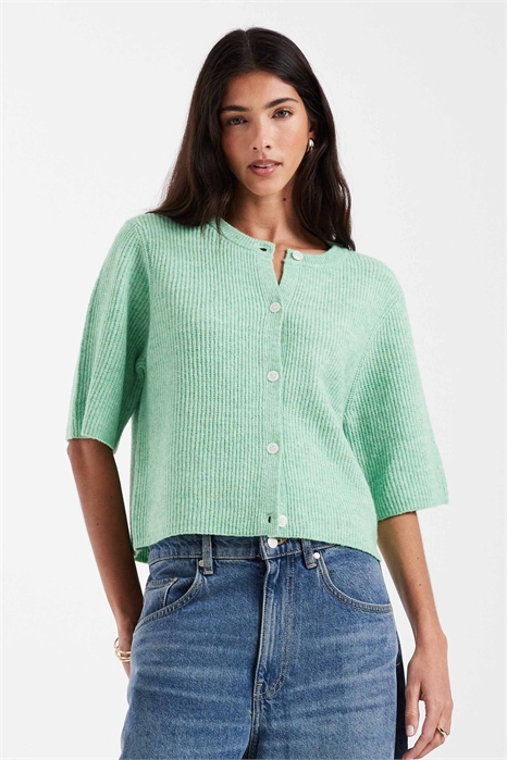 Мягкий вязаный кардиган с короткими рукавами артикул 153813382