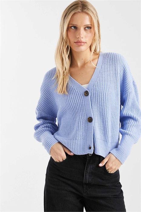 Кардиган на пуговицах с крупной ребристой вязкой артикул 152350990