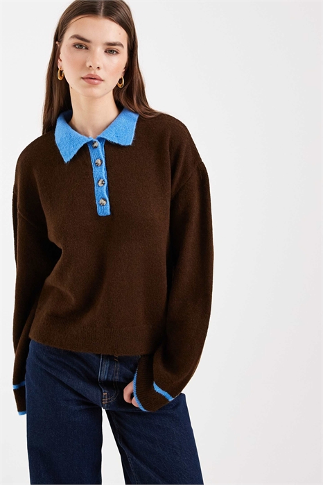 Свитер-регби с вязаным воротником контрастного цвета артикул 154838513