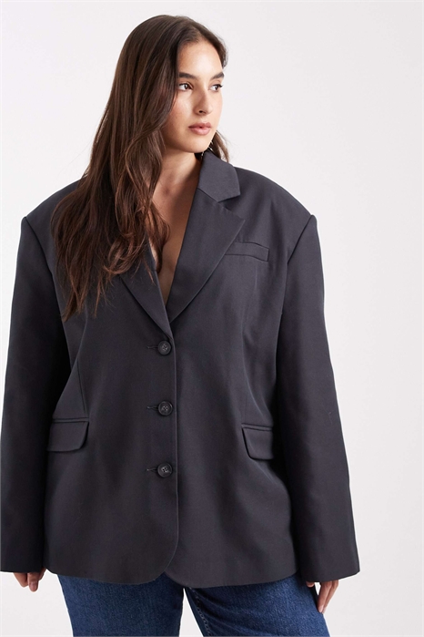 Блейзер свободного кроя с завышенными плечами из шерстяной смеси, скроенный по фигуре артикул 149730689