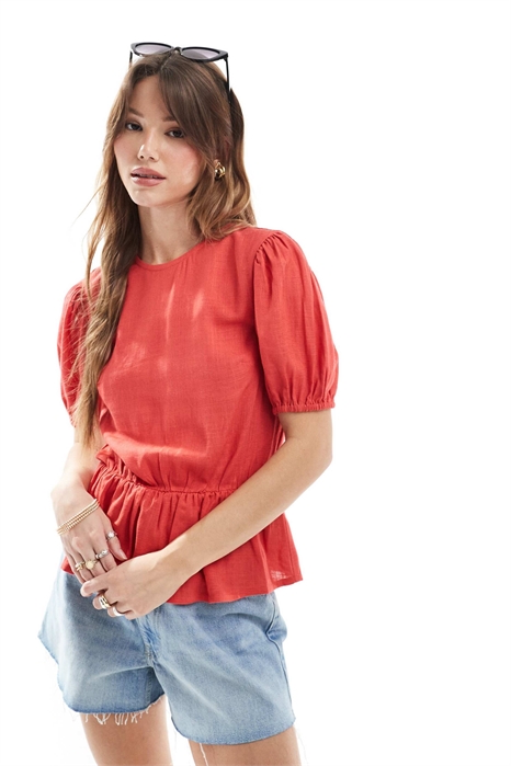 Топ с баской из смесовой ткани с рукавами-буфетками артикул 140792820