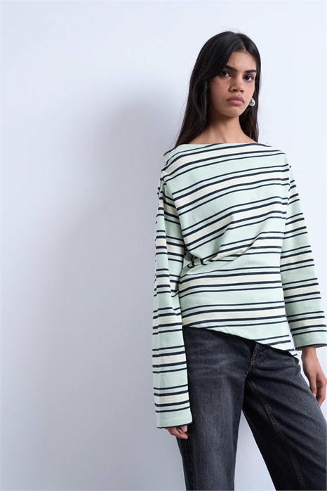 Топ с длинными рукавами и асимметричным вырезом в полоску артикул 144906475