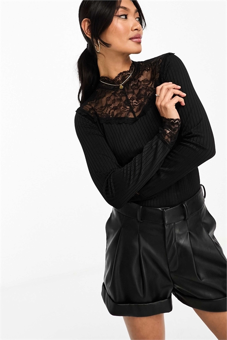 Топ с кружевной вставкой и длинными рукавами артикул 130413714