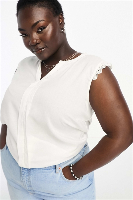 Блузка с V-образным вырезом и вязаной отделкой артикул 129128927