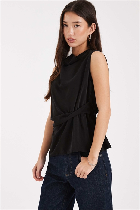 Топ без рукавов с высоким воротником и закрученным элементом на талии артикул 150830540