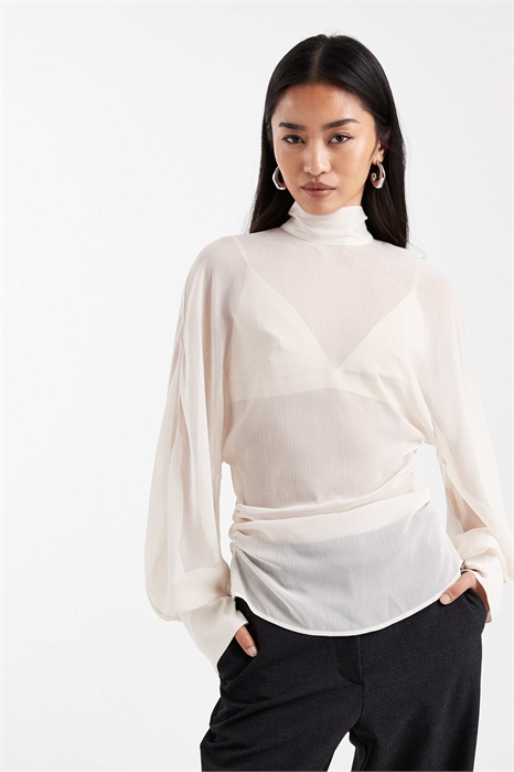 Блузка из шифона с рукавами «летучая мышь» и высоким воротником артикул 153983128