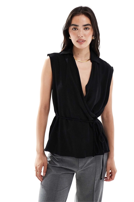 Блузка без рукавов с перекрещивающимся вырезом и эффектом льна от ASOS DESIGN артикул 148037307