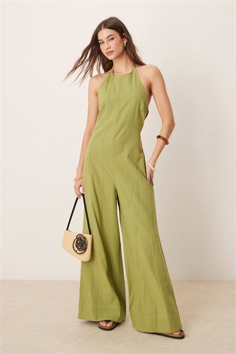 Платье с завязками на шее и швами, с широкими брючинами артикул 141106303