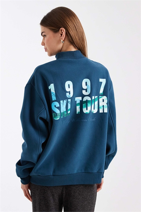 Мягкая толстовка с высоким воротником и принтом, посвященным лыжным походам артикул 153329951