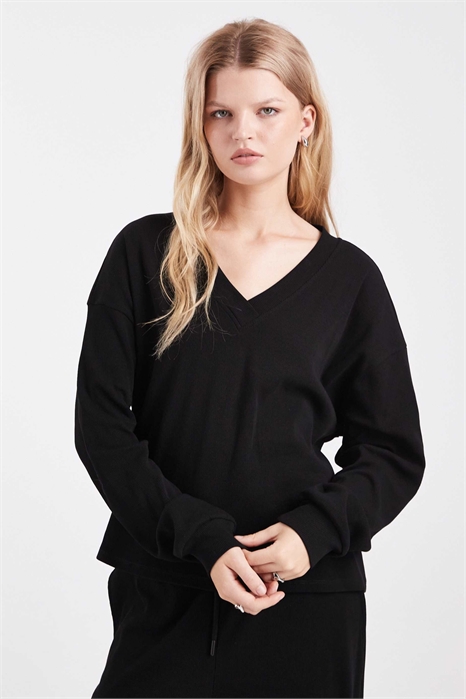 Комплект из свитшота с V-образным вырезом и ребристой отделкой в стиле оверсайз артикул 154081098