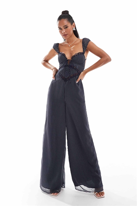 Комбинезон с широкими брючинами и корсетной вставкой из кружева артикул 135003110