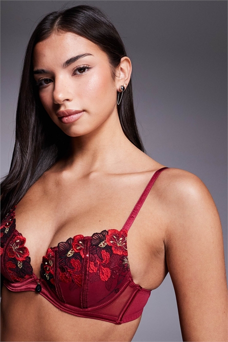 Блестящий бюстгальтер с глубоким вырезом и мягкими чашками артикул 150476046