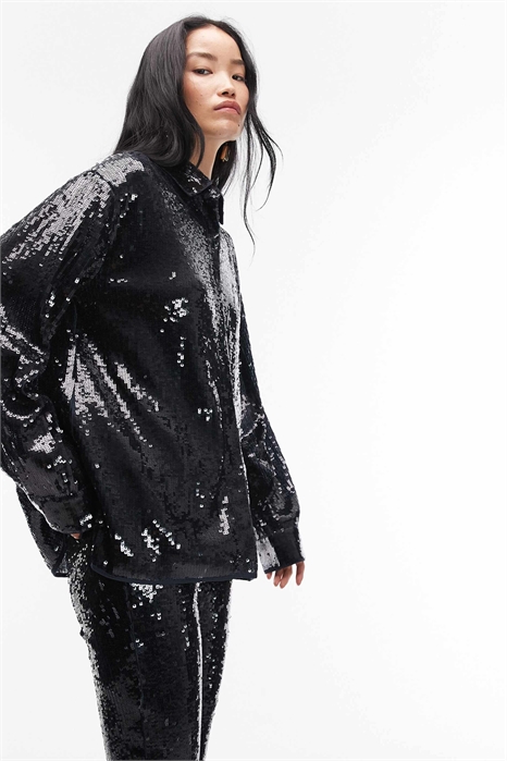 Широкая рубашка премиум-класса с пайетками, скроенная по фигуре co-ord артикул 150702771