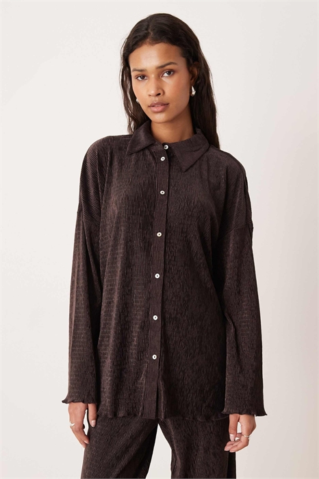 Бархатная рубашка с широкими рукавами и плиссировкой co-ord артикул 150598875