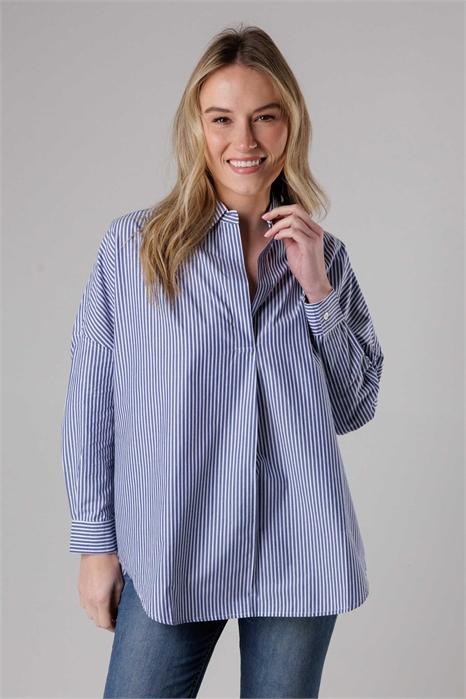 Хлопковая рубашка свободного кроя с длинными рукавами, полосатая, с асимметричным подолом артикул 152879247