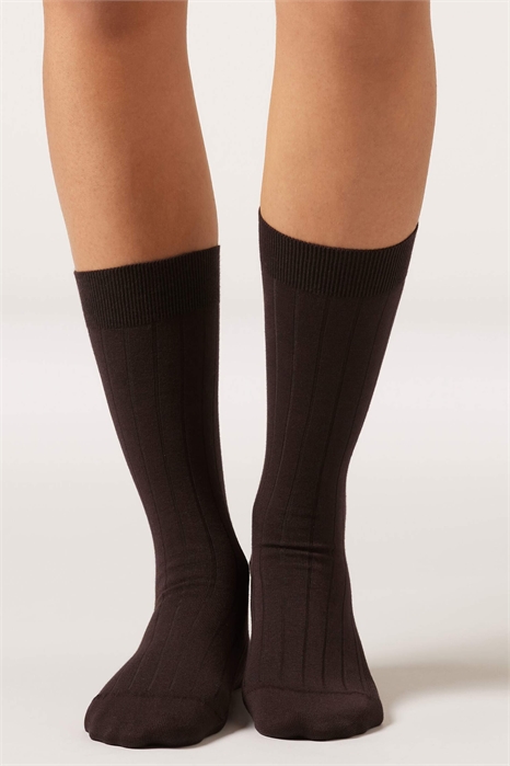 Гольфы с ребристой отделкой до середины икры артикул 153165157