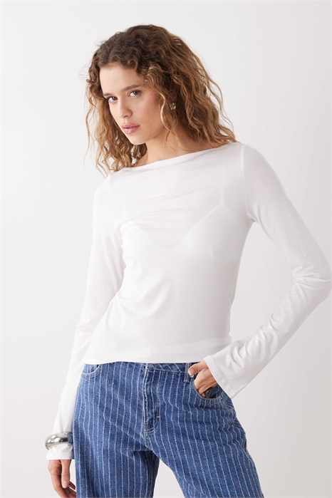 Топ с длинными рукавами и лодочным вырезом от Annie артикул 152420583