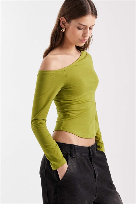 Хлопковая блузка с открытыми плечами и длинными рукавами артикул 151995534