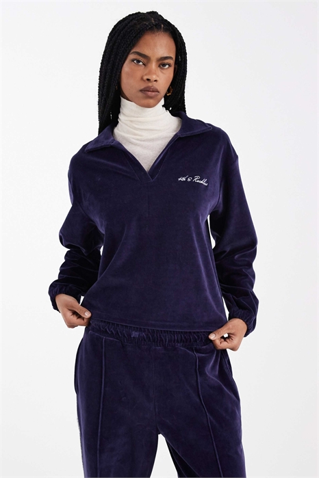 Эксклюзивная велюровая толстовка с V-образным вырезом, воротником и вышитым логотипом co-ord артикул 151999525