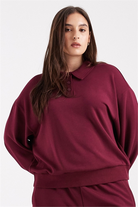 Свитшот ASOS DESIGN Curve с мягким на ощупь купровым материалом и воротником-хенли артикул 149005091