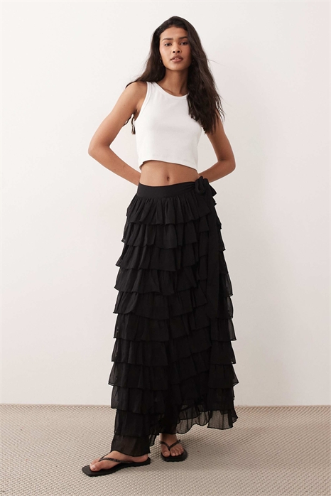 Макси-юбка из пляжного шифона с оборками и завязками по бокам артикул 151862490