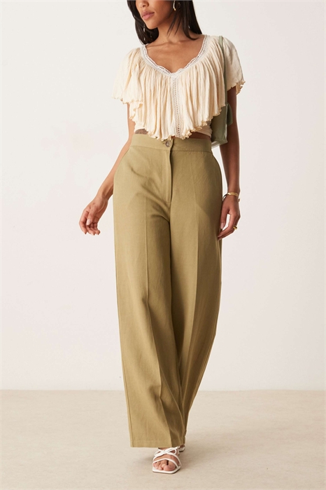 Брюки свободного кроя с прямыми брючинами из льна артикул 146851514