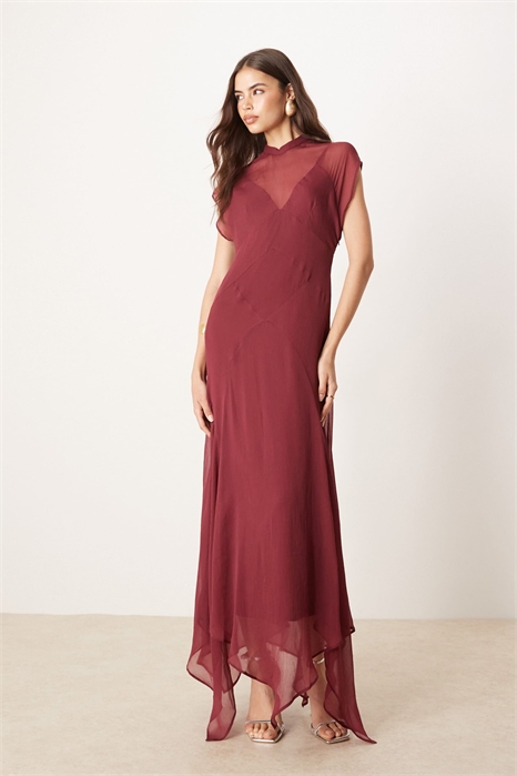 ASOS DESIGN: Макси-платье из шифона с высоким воротником и асимметричным подолом для высоких девушек артикул 148003317