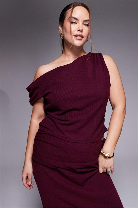 ASOS DESIGN Топ Curve с асимметричным вырезом и фактурной ребристой отделкой co-ord артикул 149780843