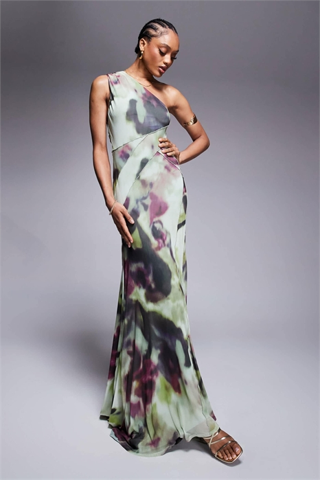 ASOS DESIGN: Макси-платье из сетки для высоких, с одним плечом и открытыми швами, с расклешенным подолом артикул 143503085