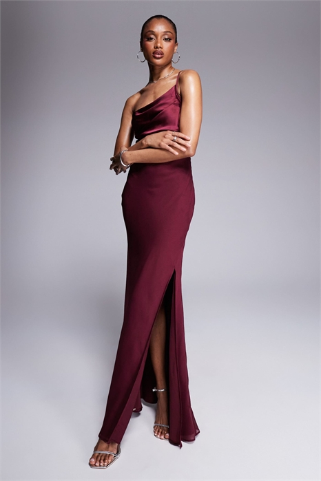 ASOS DESIGN — Макси-платье из смешанного атласа и шифона с драпировкой и одним плечом для высоких девушек артикул 138746150