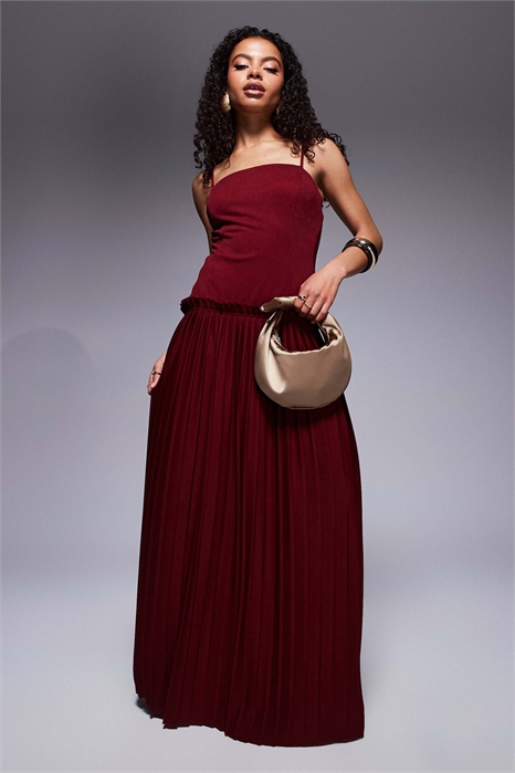 ASOS DESIGN Макси-платье с плиссировкой и квадратным вырезом, укороченная талия, размер Petite артикул 143419827