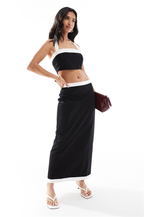 Макси-юбка с контрастной окантовкой под льняной узор co-ord артикул 140985525