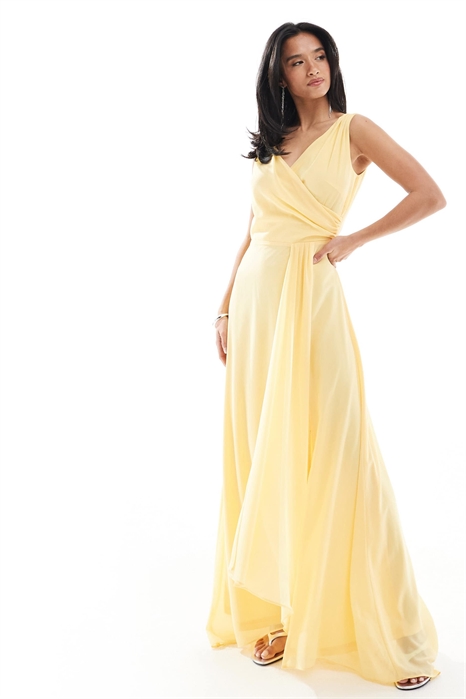 Макси-платье для подружки невесты из шифона с перекрещивающимся вырезом спереди и юбкой с перекрещивающимся кроем артикул 141188888