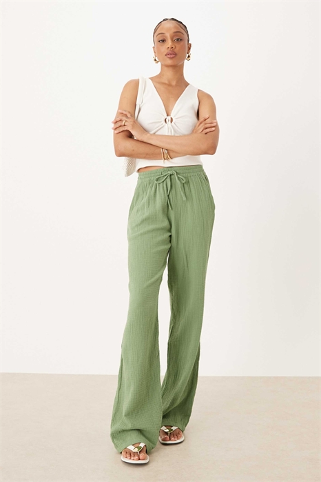 Брюки из марли с широкими брючинами артикул 147083789