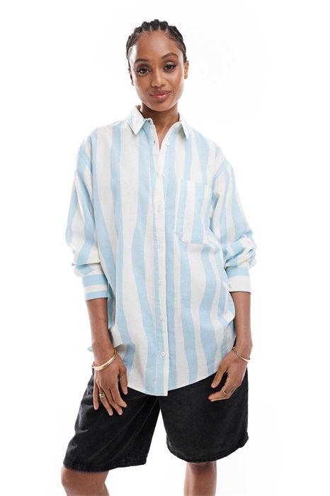 ASOS DESIGN Рубашка свободного кроя из смешанного льна для высоких людей артикул 142205833