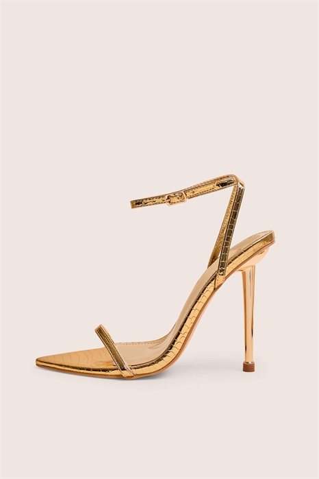 Классические туфли на шпильке с заостренным носком золотого цвета артикул 142938293