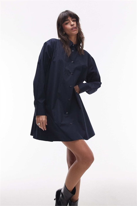 Мини-платье-рубашка темно-синего цвета артикул 141380389